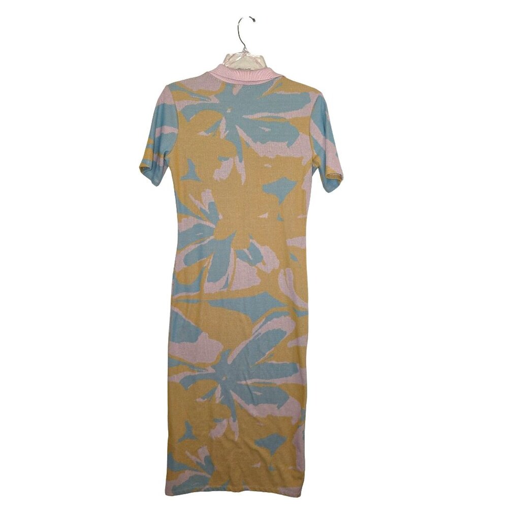 Zara Abstract Floral Pattern Bodycon Dress Short Sleeve Collared Neckline‎ - Picture 2 of 3